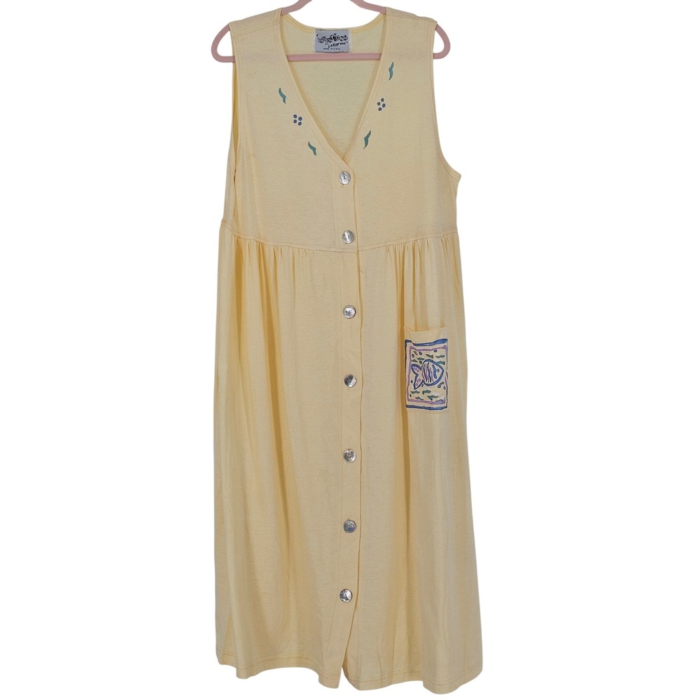 Vintage 80s Inventions by LA Express Button Front Dress L Butter Yellow Coastal